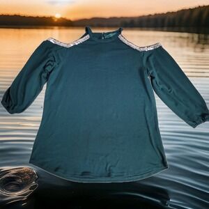 Love For Humanity Couture Top Women's Large Off the Shoulder Sequins Back Button
